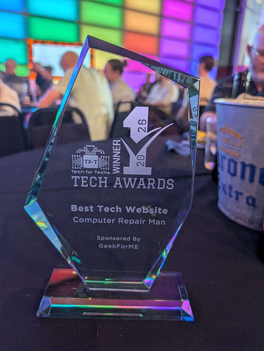 Computer Repair Man winning the 1st Place Best Tech Website trophy at the National Tech for Techs Awards 2026